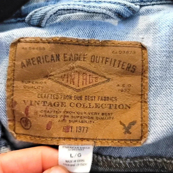 American Eagle Mens Distressed Jean Jacket Vintage Collection Size large - Picture 5 of 5